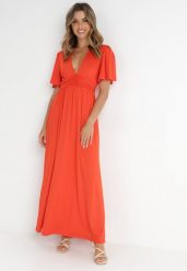 Czerwona Sukienka Naude. Czerwone sukienki damskie Born2be, na wesele, l, bez wzorów, eleganckie, bez kołnierzyka, bez ramiączek, maxi, rozkloszowane. Za 169.99 zł.