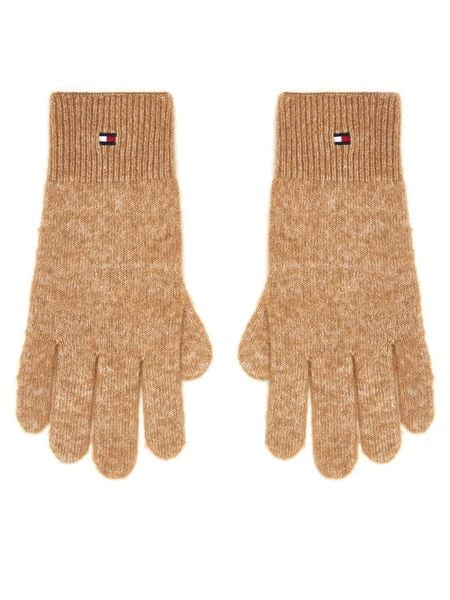Tommy Hilfiger Rękawiczki Damskie Flag Fluffy AW0AW17797 Beżowy. Brązowe rękawiczki damskie Tommy Hilfiger, bez wzorów, z dzianiny. Za 149.99 zł.