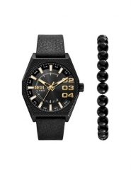 Diesel Zestaw zegarek i bransoletka Double Scraper DZ2210SET Czarny. Czarne, analogowe zegarki męskie Diesel, bez wzorów. Za 699.99 zł.