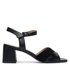 Sandały Caprice. Czarne sandały damskie Caprice, bez wzorów, bez obcasa, na słupku, bez zapięcia. Za 329.99 zł.