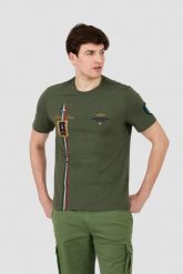 AERONAUTICA MILITARE Zielony t-shirt Frecce Tricolori Short Sleeve. Zielone t-shirty męskie Aeronautica Militare, m, bez wzorów, bez kołnierzyka, bez ramiączek. W wyprzedaży za 219.99 zł.