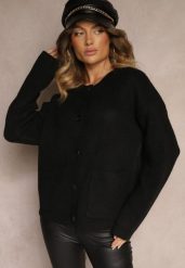 Czarny Rozpinany Casualowy Kardigan z Wełną Besalttia. Czarne kardigany damskie Renee, na jesień, bez wzorów, z jeansu, eleganckie, bez kołnierzyka. Za 159.99 zł.