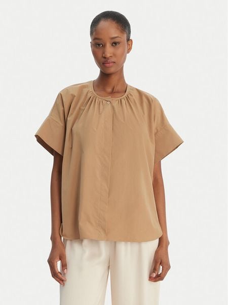 Weekend Max Mara Bluzka Educata 2615111172 Beżowy Regular Fit. Brązowe bluzki damskie Weekend Max Mara, bez wzorów, z bawełny, bez kołnierzyka, bez ramiączek. Za 619.99 zł.