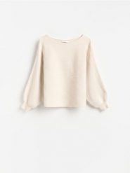 Sweter z bawełną - kremowy. Białe swetry nierozpinane damskie Reserved, l, bez wzorów, z bawełny, bez kołnierzyka, bez ramiączek. Za 119.99 zł.