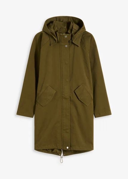 Parka hydrofobowa. Zielone parki damskie bonprix, bez wzorów, bez kaptura. Za 349.99 zł.