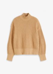 Sweter oversize z czystej bawełny. Brązowe swetry nierozpinane damskie bonprix, bez wzorów, z bawełny, bez kołnierzyka, bez ramiączek. Za 124.99 zł.