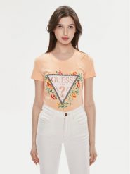 Guess T-Shirt W4GI24 J1314 Pomarańczowy Slim Fit. Brązowe t-shirty damskie Guess, s, z aplikacjami, z bawełny, bez kołnierzyka, bez ramiączek. Za 219.99 zł.