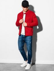 Ombre Bluza męska rozpinana bez kaptura B1071 - czerwona XL. Czerwone bluzy męskie Ombre, m, bez wzorów, bez ramiączek, bez kaptura. Za 99.99 zł.