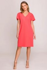 Luźna sukienka oversize o prostym kroju z dekoltem V koral. Pomarańczowe sukienki damskie Stylove, do pracy, l, bez wzorów, z poliesteru, biznesowe, bez kołnierzyka, bez ramiączek, mini, dopasowane. Za 289.00 zł.