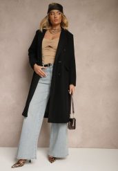 Czarny Płaszcz Dwurzędowy Aminirn. Czarne płaszcze damskie Renee, na jesień, l, bez wzorów, eleganckie, bez kołnierzyka, bez kaptura. Za 179.99 zł.