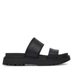 Klapki Timberland. Czarne klapki damskie Timberland, bez wzorów, bez obcasa, bez zapięcia. Za 259.99 zł.