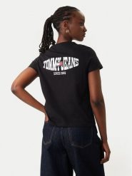 Tommy Jeans T-Shirt Wavy Flag DW0DW22274 Czarny Regular Fit. Czarne t-shirty damskie Tommy Jeans, l, bez wzorów, z bawełny, bez kołnierzyka, bez ramiączek. Za 169.99 zł.