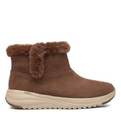 Botki Skechers. Brązowe botki damskie Skechers, bez wzorów, bez obcasa, na płaskiej podeszwie, bez zapięcia. Za 379.99 zł.