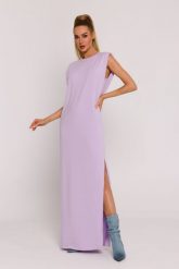 Długa bawełniana sukienka maxi liliowa. Sukienki damskie MOE, na co dzień, na lato, l, bez wzorów, z bawełny, bez kołnierzyka, bez ramiączek, maxi. Za 319.00 zł.