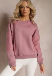 Ciemnoróżowa Bawełniana Bluza z Łańcuszkiem Eleutia. Czerwone bluzy damskie Renee, bez wzorów, z bawełny, casualowe, bez ramiączek, bez kaptura. Za 79.99 zł.