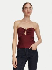 Guess Top W6YR37 Z1042 Bordowy Slim Fit. Czerwone topy damskie Guess, s, z aplikacjami, z wiskozy, bez kołnierzyka, bez ramiączek. Za 394.99 zł.