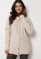 Jasnobeżowy Rozpinany Kardigan Ozdobiony Tłoczeniem Melorisse. Brązowe kardigany damskie Born2be, z aplikacjami, z jeansu, eleganckie, bez kołnierzyka. Za 139.99 zł.