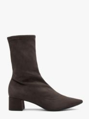 Ciemnobrązowe botki skarpetkowe. Brązowe botki damskie Ryłko, bez wzorów, z tkaniny, klasyczne, bez obcasa, na obcasie, bez zapięcia. Za 379.99 zł.