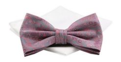 Mucha CHATTIER z Białą Poszetką - Różowy Wzór, Stalowe Tło. Czerwone krawaty i muchy Chattier, bez wzorów, z poliesteru, eleganckie. Za 59.00 zł.