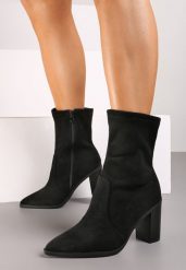 Czarne Botki na Słupku z Dopasowaną Cholewką Arfiora. Czarne botki damskie Renee, bez wzorów, z wełny, eleganckie, bez obcasa, na obcasie, bez zapięcia. Za 119.99 zł.