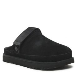 Klapki Ugg. Czarne klapki damskie UGG, bez wzorów, bez obcasa, bez zapięcia. Za 589.99 zł.