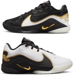 Buty Nike LEBRON XXII BHM GS r. 37 1/2 czarno biało złote. Białe buty sportowe męskie Nike, bez wzorów, bez zapięcia. Za 456.88 zł.