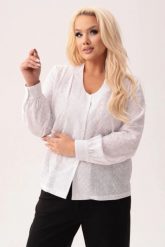 Elegancka biała bawełniana haftowana bluzka Aurelia PLUS SIZE XXL OVERSIZE JESIEŃ. Białe bluzki damskie Moda Size Plus Iwanek, plus size, w ażurowe wzory, z bawełny, biznesowe, bez kołnierzyka, plus size, bez ramiączek. Za 239.90 zł.