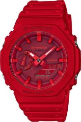 Zegarek męski Casio GA-2100-4AER, Quartz, 45mm, 20ATM. Czerwone, cyfrowe zegarki męskie Casio, bez wzorów, z materiału. Za 642.85 zł.