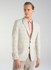 PAKO LORENTE – Beżowa marynarka męska w kratę Windowpane. Brązowe garnitury męskie Pako Lorente, m, bez wzorów, casualowe. Za 329.99 zł.