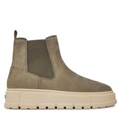 Botki Caprice. Zielone botki damskie Caprice, bez wzorów, bez obcasa, na płaskiej podeszwie, bez zapięcia. Za 499.99 zł.