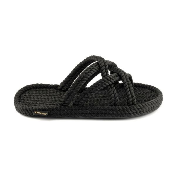Klapki damskie Bodrum. Czarne klapki damskie Aulp, na lato, bez wzorów, z kauczuku, boho, z otwartym noskiem, bez obcasa, na płaskiej podeszwie, bez zapięcia. Za 169.99 zł.