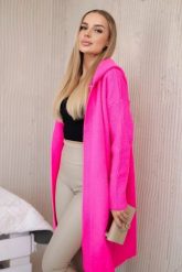 Sweter Kardigan z kapturem różowy neon. Czerwone kardigany damskie KESI, l, bez wzorów, z lycry, biznesowe, bez kołnierzyka, plus size. Za 218.51 zł.