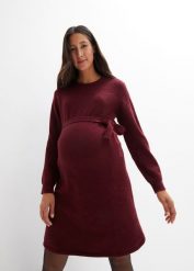 Sukienka ciążowa dzianinowa. Czerwone sukienki damskie bonprix, bez wzorów, z dzianiny, bez kołnierzyka, moda ciążowa, bez ramiączek. Za 137.99 zł.