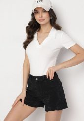 Czarne Klasyczne Szorty Jeansowe z Wysokim Stanem Nusavira. Czarne szorty damskie Born2be, z aplikacjami, z jeansu, eleganckie, z podwyższonym stanem. Za 109.99 zł.