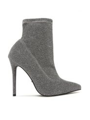 DeeZee Botki KL-HT6933-1 Srebrny. Szare botki damskie DeeZee, bez wzorów, z materiału, bez obcasa, na szpilce, bez zapięcia. Za 99.99 zł.