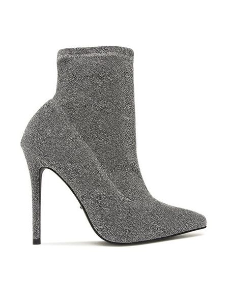 DeeZee Botki KL-HT6933-1 Srebrny. Szare botki damskie DeeZee, bez wzorów, z materiału, bez obcasa, na szpilce, bez zapięcia. Za 99.99 zł.