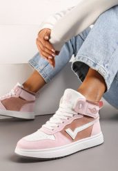 Różowo-Białe Sneakersy Esspina. Czerwone obuwie sportowe damskie Renee, z aplikacjami, bez zapięcia. Za 44.99 zł.