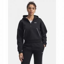 Bluza Damska Under Armour Z Zamkiem Do Połowy Sportowa UA Hoodie. Czarne bluzy damskie Under Armour, bez wzorów, sportowe, bez ramiączek, bez kaptura. W wyprzedaży za 183.93 zł.
