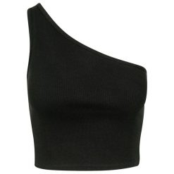 Damski crop top Urban Classic Asym. Czarne topy damskie Urban Classics, bez wzorów, z asymetrycznym kołnierzem, bez ramiączek. W wyprzedaży za 39.00 zł.