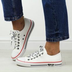 Białe trampki damskie ze skóry eko Big Star Kk274095. Białe trampki i tenisówki damskie BIG STAR, bez wzorów, ze skóry, bez zapięcia. Za 129.80 zł.