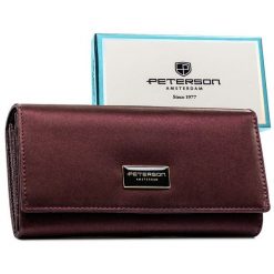 Portfel damski ze skóry naturalnej i ekologicznej w fioletowym kolorze zamykany zatrzaskiem PTN PS122-HNL Peterson. Fioletowe portfele damskie Peterson, ze skóry. Za 129.99 zł.