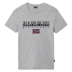 Koszulka sportowa męska Napapijri z krótkim rękawem. Szare koszulki sportowe męskie Napapijri, m, bez wzorów, bez ramiączek, trekkingowe. Za 119.99 zł.