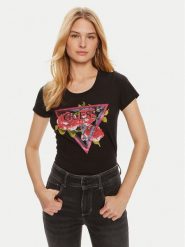 Guess T-Shirt W4YI71 J1314 Czarny Regular Fit. Czarne t-shirty damskie Guess, xs, z aplikacjami, z bawełny, bez kołnierzyka, bez ramiączek. Za 109.99 zł.
