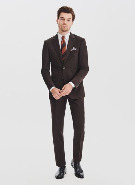 PAKO LORENTE - Brązowy garnitur męski. Brązowe garnitury męskie Pako Lorente, m, bez wzorów, z poliesteru, biznesowe. Za 1,389.98 zł.