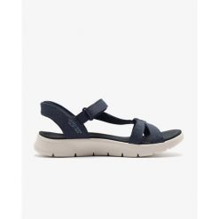 Sandały damskie Skechers Go Walk Flex. Niebieskie sandały damskie Skechers, bez wzorów, z materiału, bez obcasa, na obcasie, bez zapięcia. Za 319.99 zł.