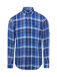 Polo Ralph Lauren koszula lniana Mężczyźni Modern Fit len niebieski, S. Niebieskie koszule męskie Polo Ralph Lauren, m, bez wzorów, ze lnu, sportowe, bez kołnierzyka, bez ramiączek. Za 599.95 zł.