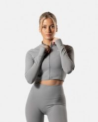 Damska krótka bluza rozpinana LuxForm na fitness i pilates – szary. Szare bluzy damskie AESTHETIC WOLF, l, bez wzorów, z materiału, biznesowe, bez ramiączek, bez kaptura. Za 239.99 zł.