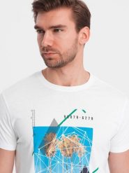 T-shirt męski bawełniany z nadrukiem California - biały V1 - Rozmiar: XXL. Białe t-shirty męskie Ombre Clothing, m, bez wzorów, z bawełny, bez kołnierzyka, bez ramiączek. W wyprzedaży za 29.99 zł.