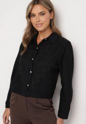 Czarna Koszula z Ozdobnym Haftem z Cyrkoniami Evelinarae. Czarne koszule damskie Born2be, l, z aplikacjami, z jeansu, biznesowe, bez kołnierzyka, bez ramiączek. Za 49.99 zł.