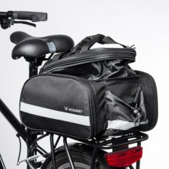Torba rowerowa sakwa na bagażnik 21l - czarna. Czarne torby sportowe męskie Wozinsky, bez wzorów, z materiału. Za 119.99 zł.